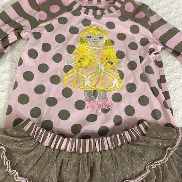 Mustard Pie pink taupe yellow 3 piece tutu ruffle pants top outfit sz 7 so cute - Picture 5 of 12